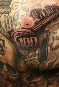 borst pistool en bankbiljet bandiet tattoo patroon