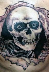 petto strappato vecchia scuola pelle con motivo a tatuaggio teschio divertente