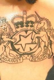 Yksisarvisen ja leijonan rintamerkin tatuointikuvio