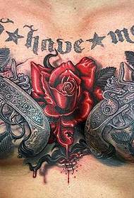 prsia dominanta pištoľ ruže tetovanie vzor 54061 - hrudné krídla srdce tetovanie vzor