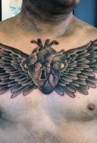 chest original design heart and wings tattoo pattern