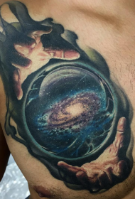 modello del tatuaggio del cielo stellato della palla magica di stile dell'illustrazione di colore del torace