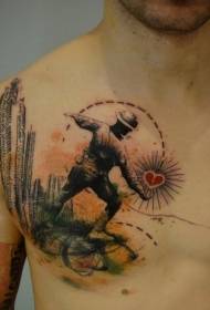 krūtinės juokingas veterano ir širdies tatuiruotės modelis