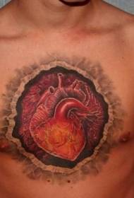 patró de tatuatge de cor cremat pel pit masculí