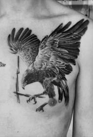 Chest realistic flying eagle letter tattoo pattern