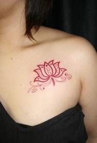 kvinde bryst rød lille lotus tatovering mønster