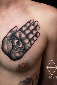 mannen borst zwart grijs punt doorn palm oog tattoo patroon