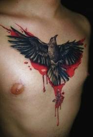 Chest amazing color bloody crow tattoo pattern
