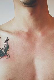 een kleine zwaluw tattoo-afbeelding aan beide zijden van de borst is zeer opvallend