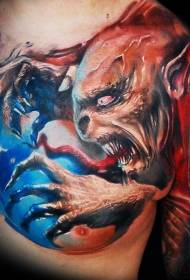 Полноцветный стиль ужаса злой демон татуировка картины