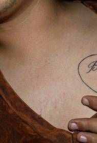 chest heart shape and English name tattoo pattern
