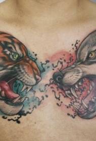 Tiikeri- ja susi-pään tatuointikuvio