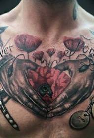 old school peito cor mão flor cruz tatuagem padrão