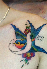 a beautiful trend of a small swallow tattoo picture on the shoulder of a man