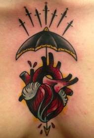 Сундук с изображением зонтика и кинжала в форме сердца