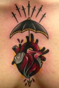 ရင်ဘတ်နှလုံးထီးနှင့် Dagger Tattoo ပုံစံ