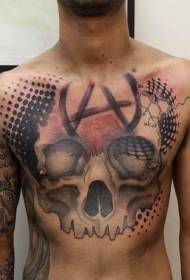 teschio petto color new school con motivo a tatuaggio simbolo