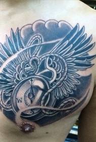 boussole de poitrine avec motif de tatouage de corde d'aile