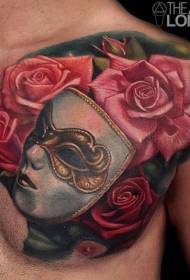 bröstfärg ros med mask tatuering mönster