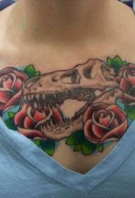 dinosaur pob txha taub hau thiab liab sawv hauv siab tattoo qauv