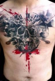 crâne sanglant sanglante poitrine masculine et lettre modèle de tatouage