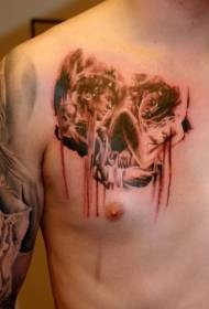 chest color horror style human portrait tattoo pattern
