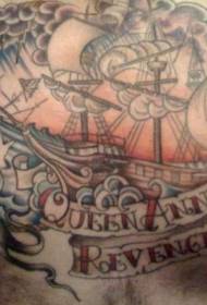 Kráľovná Anne Revenge pirátska loď tetovanie na hrudi