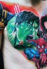 prsni komični slog barvni vzorec tatoo superheroja