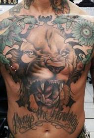 mellkas hatalmas ordító oroszlán tetoválás minta