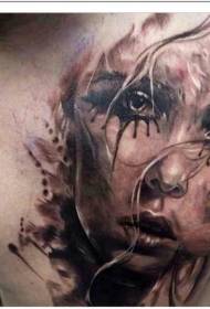 chest incredible color crying woman face tattoo pattern