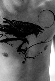 raqueta de peito rama de árbores corvo corvo patrón de tatuaxe de humor