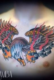 stari šolski barvni prsni orel z verižnim vzorcem tatoo
