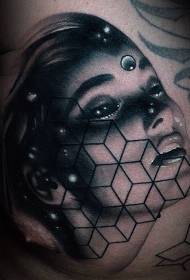 Këscht mysteriéis Fra Portrait a geometrescht Tattoo Muster