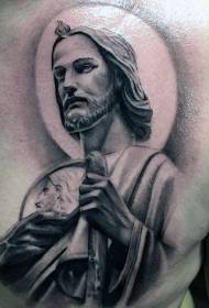 dibdib na may kulay na istatwa ng tattoo na Jesus na dibdib