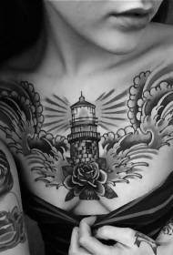 phare old school avec motif de tatouage plante fleur