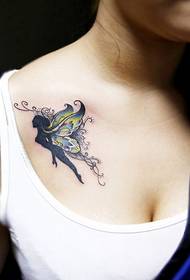 kvinnlig bröst fjäril älva tatuering mönster