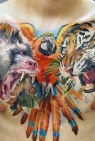 padrão de tatuagem realista orangotango e papagaio tigre cor de peito