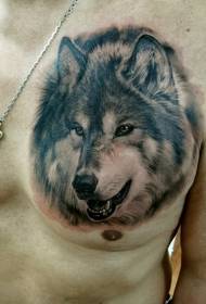 patrón de tatuaxe de cabeza de lobo marabilloso no peito