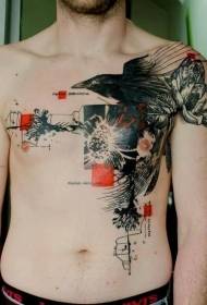 гърдите красива врана геометрия и писмо татуировка модел
