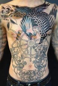 Модел на татуировка на гръден орел и цветя
