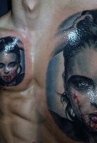 disegno del tatuaggio del petto vampiro colore realistico