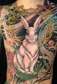 brystfarve bunny med forskellige ornamenter og blomster tatoveringsdesign