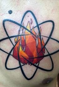 mellkasi új iskolai színes atom szimbólum és láng tetoválás mintát