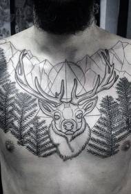 Грудь Геометрия Гора и Дерево Голова оленя Татуировки Pattern