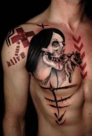 груди новий шкільний колір зомбі жінка обличчя татуювання візерунок