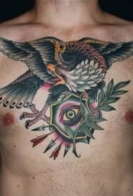 груди старої школи кольорові орел очей і стріли татуювання візерунок