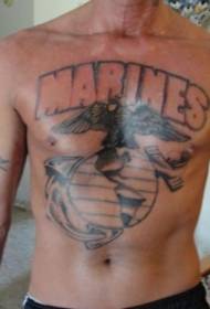 Vzorec tetovaže prsnega koša logotipa ZDA Marine Corps
