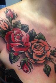 гърдите многоцветна роза татуировка модел