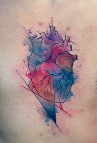 Patrón de tatuaje de corazón humano de tinta de cores