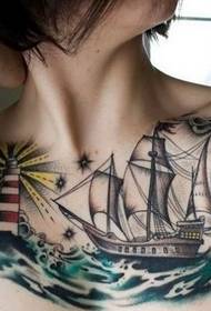 bröst färg segelbåt mönster tatuering rekommenderad bild